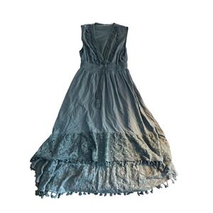 NEW Cupshe Teal Blue Boho Lace Tassel High Low Maxi Dress XL Cover Up NWT